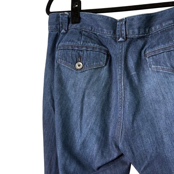 Loft Women's Modern Flare Dark Wash Envelope Pockets Cuffed Jeans Size 14 - Picture 9 of 14